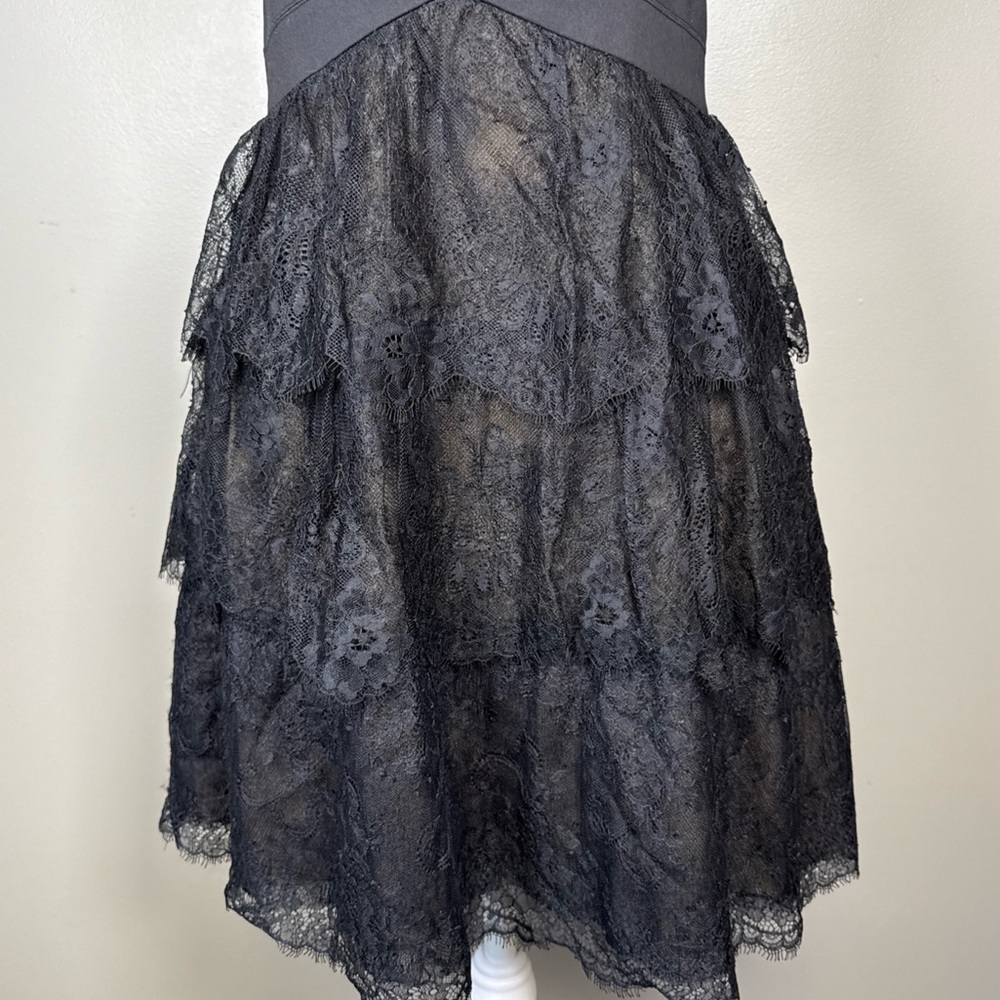 BCBGmaxazria JOSANNA Lace Ponte Bodice Mini Dress Black Size Medium Cocktail - Picture 4 of 15